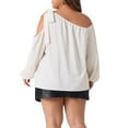 thumbnail image 3 of Agnes Orinda Women's Plus Size Cold Shoulder Tie Long Sleeve Blouses Casual T-Shirt Tee Tops 3X Beige, 3 of 6