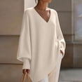 thumbnail image 7 of QIYAGBSA V Neck Sweaters for Women Oversized Batwing Long Sleeve Knit Pullover Relaxed Tunic Fit with Asymmetric Hem for Fall Winter Casual, 7 of 7