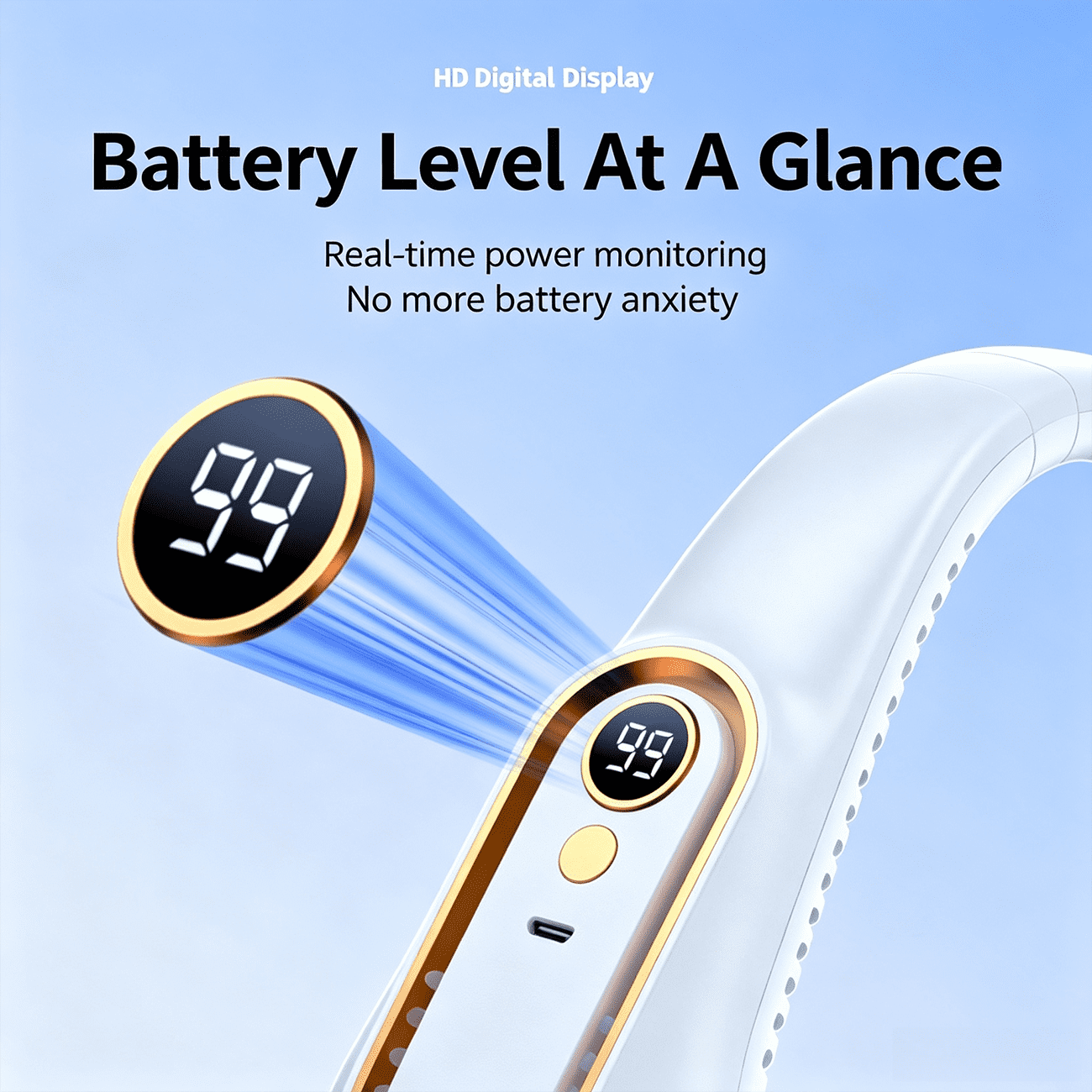 Portable 5 Speed USB Rechargeable Neck Fan Turbo Quiet Personal Bladeless Cooler Fan