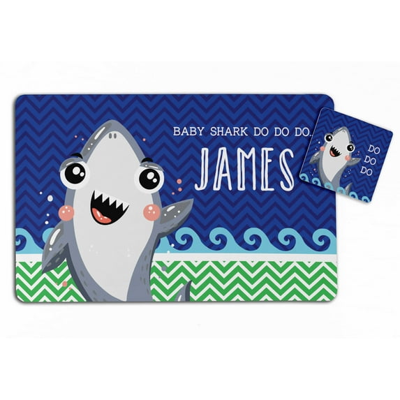 Printtoo Kids Placemat & Coaster Set Personalized Gift Kids,Birthday Christmas Gifts For Boys,Baby Shark Do Do Do-11x17 Inch