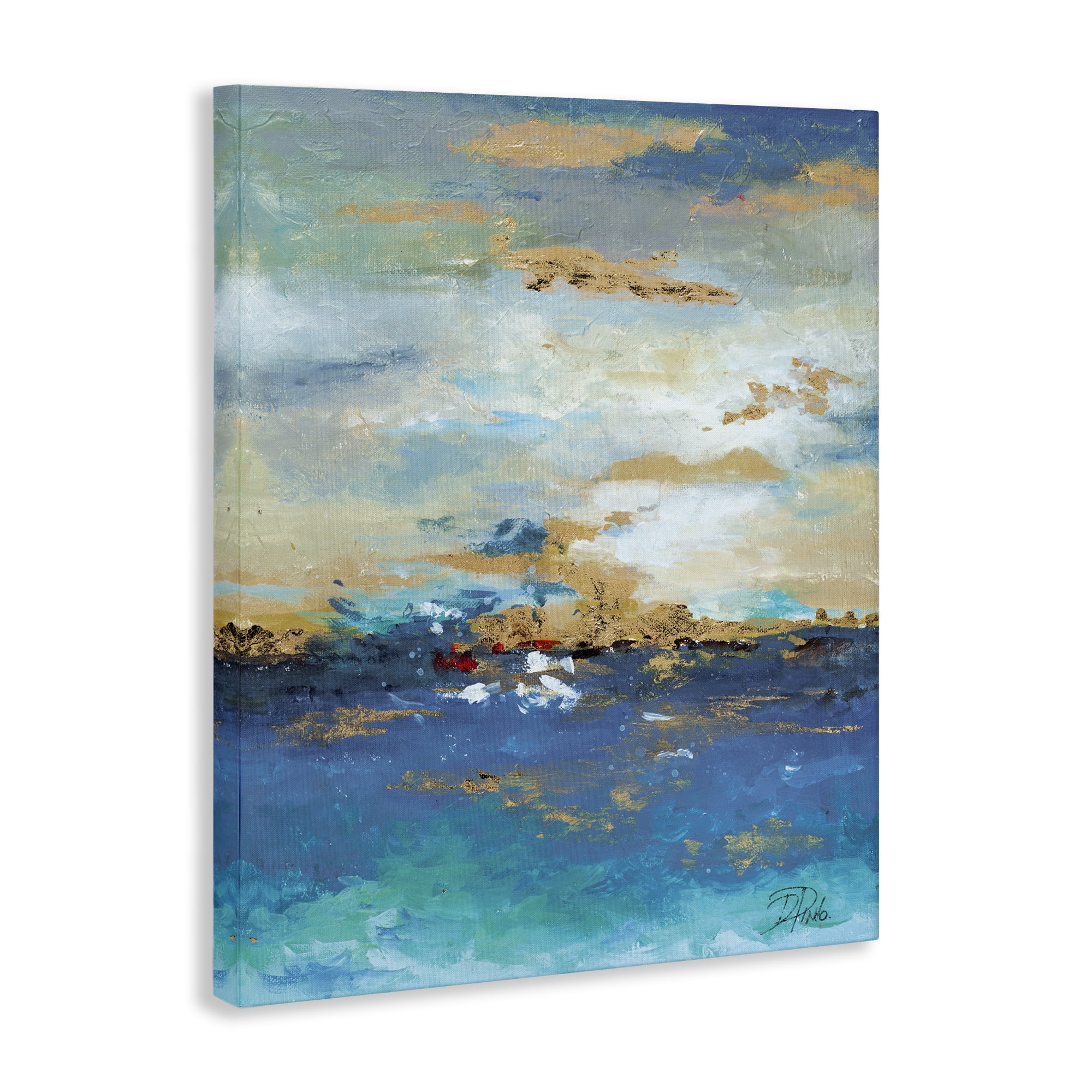 Stupell Industries Ocean View with Tan Accents Abstract Painting Gallery Wrapped Canvas Art Print Wall Art, 16 x 20
