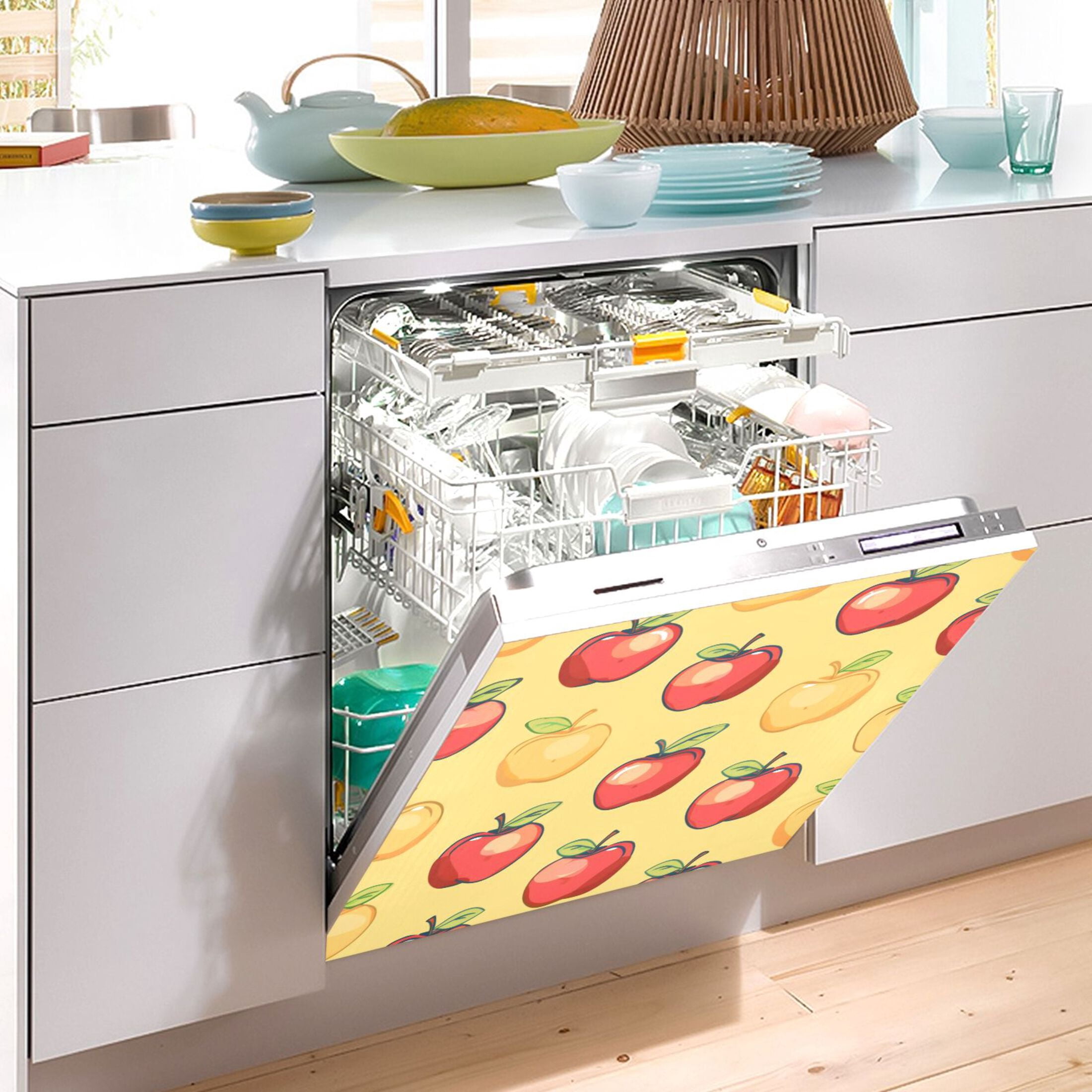 Dishwasher Magnetic Sticker 23x26 Inch Refrigerator Magnetic Sticker Washing Machine Magnetic Sticker Kitchen Panel Magnetic Sticker Home Decor Red and Yellow Apple