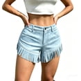 thumbnail image 5 of TEAJOPSUU Womens Retro Western Shorts High Button Waist Fringe Faux Suede Summer Shorts with Pockets Sky Blue, 5 of 5