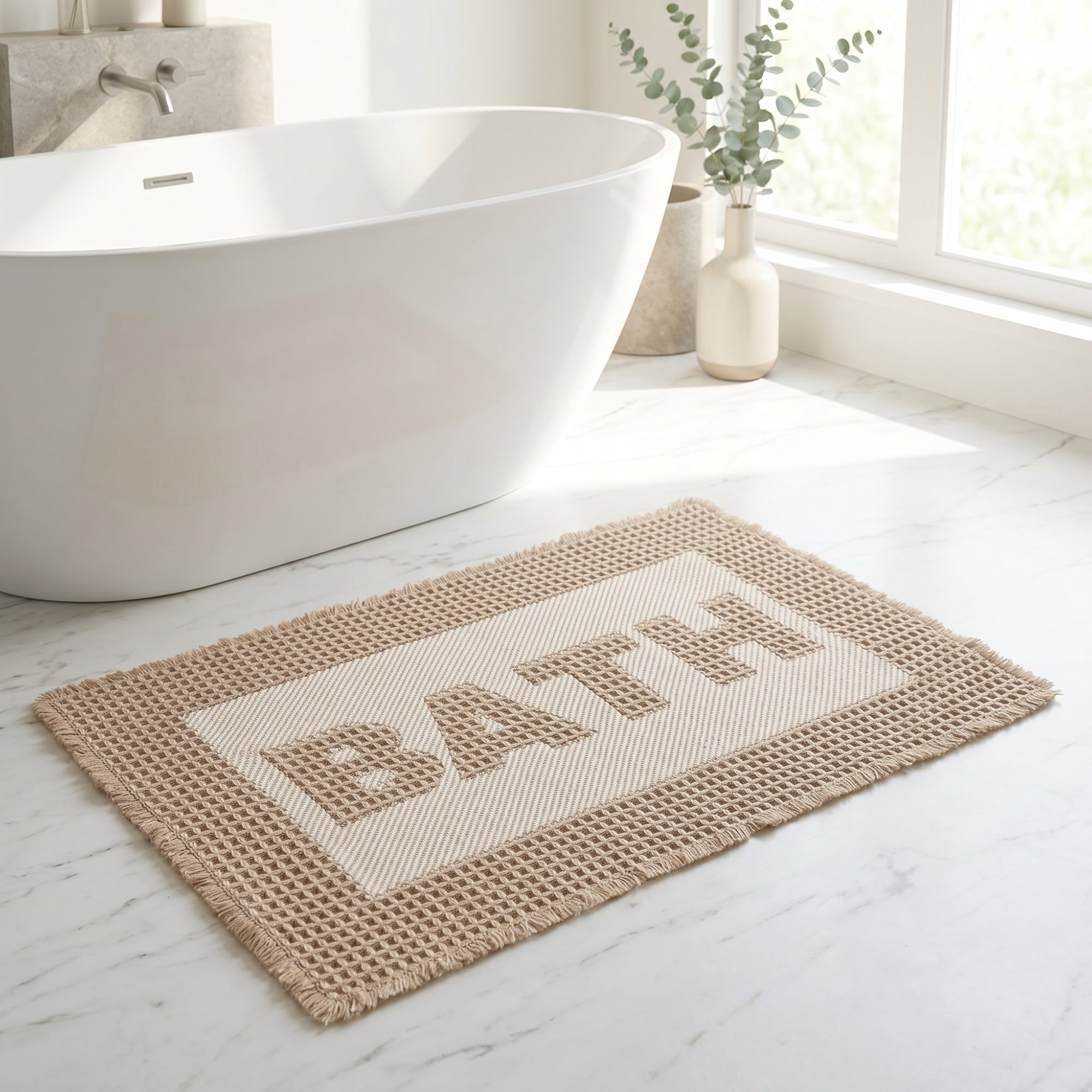 Unique Bargains Non Slip Washable Absorbent Quick Dry Waffle Bath Mat Brown 30" x 18"