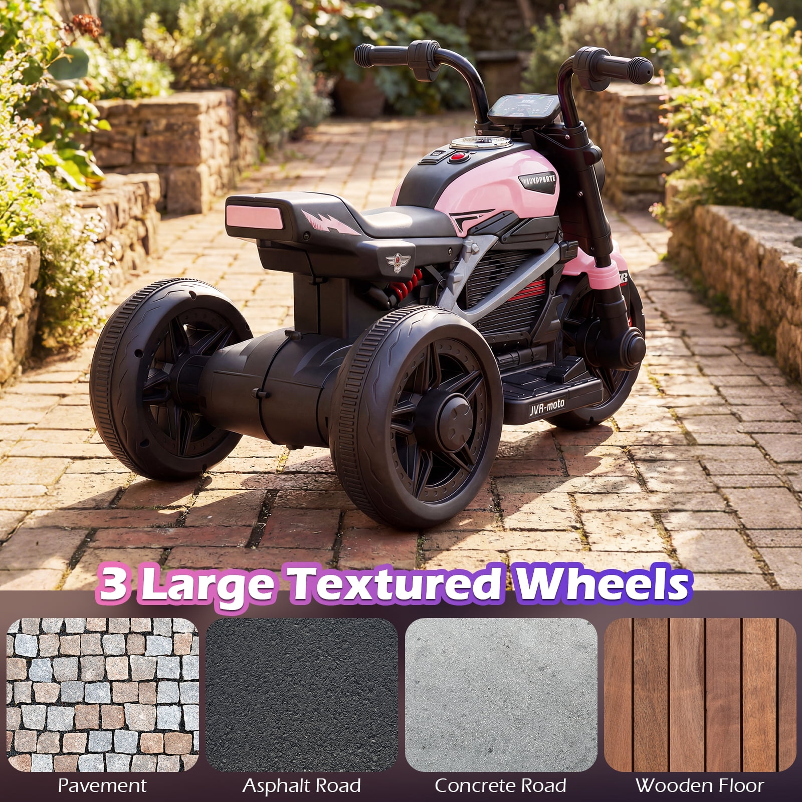 Gymax 6V Kids Motorcycle w/Song Story LED Headlights Accelerator Pedal & 3 Wheels Pink