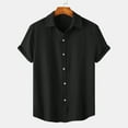 thumbnail image 3 of IYTR Mens Beach Shirts Solid Color T-shirts Short Sleeve Button Turndown Collar Shirts Comfy Linen Shirts Black M, 3 of 6