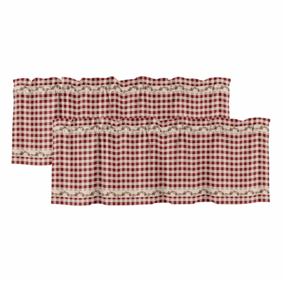 Western Texas Star Retro Valances for Windows, Country Vintage Red Beige Plaid Light Filtering Kitchen Curtains, Rod Pocket Window Valance Curtains for Living Room Bedroom, 42" W x 12" L, 2 Panels