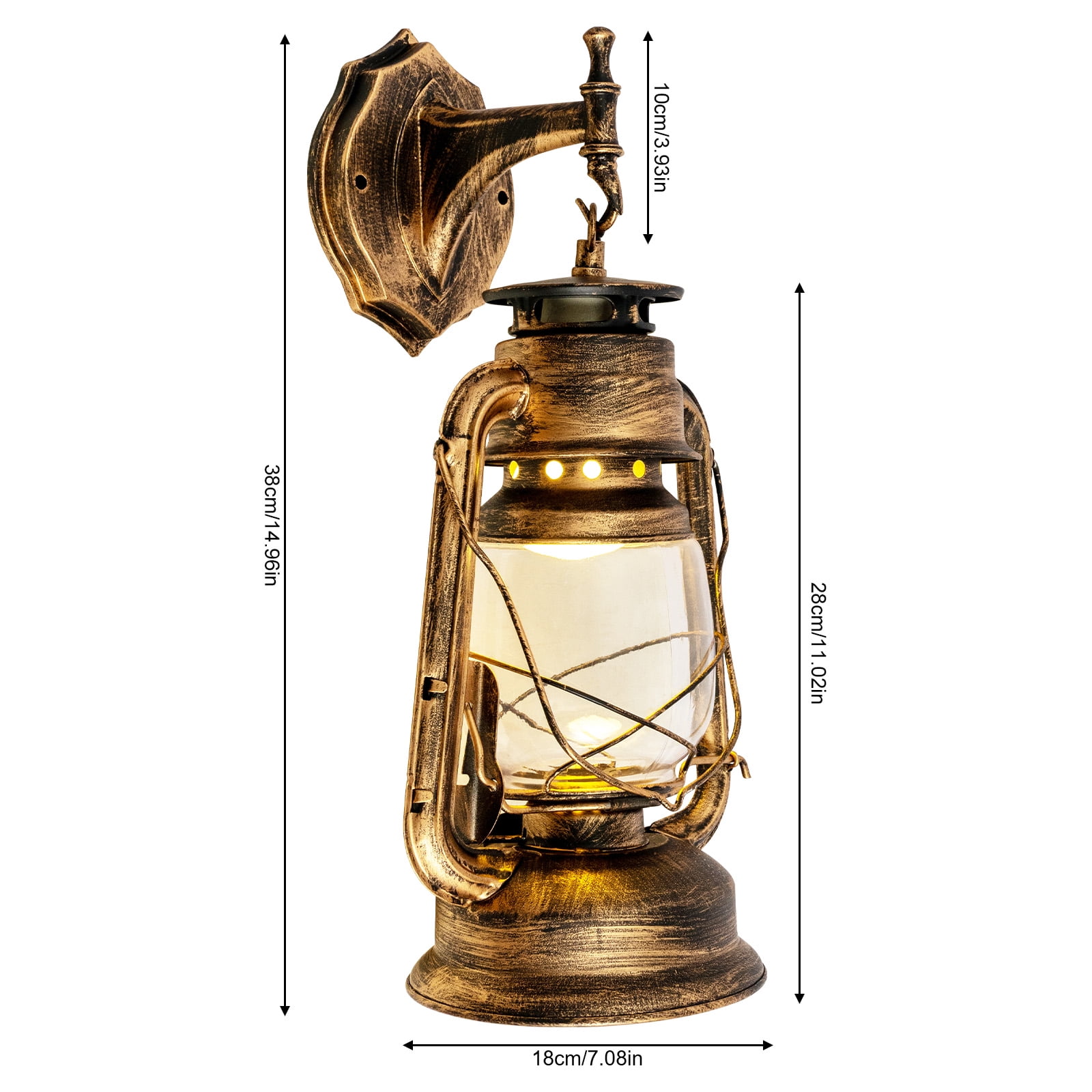 Wall Light Vintage Lantern Sconce Porch Hanging Lamp Fixture Outdoor Bronze 165-265V 5W 18*18*38cm for Hallways, Cafes, Entrances