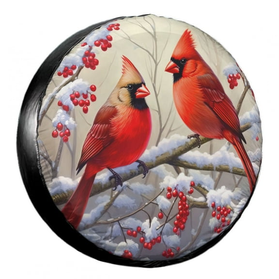 KAKALAD Winter Cardinal Red Bird 02 Spare Tire Cover Weatherproof Universal Vehicle Accessories 14 Inch