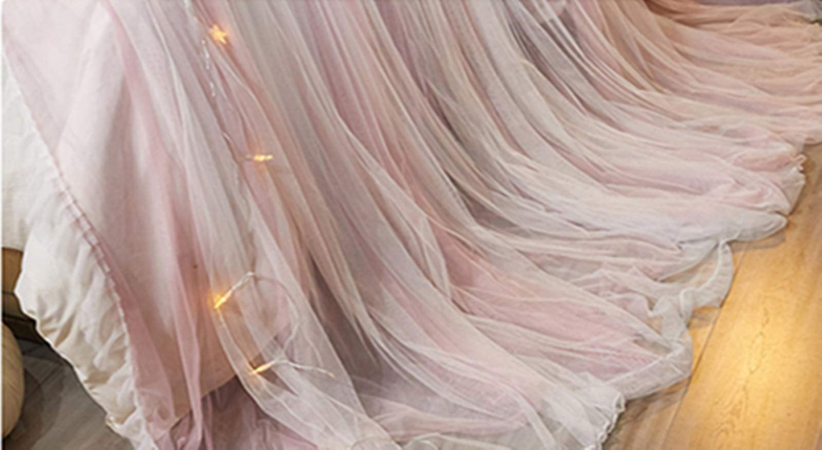 Bed Princess For Curtain Double Layer Sheer Mesh Dome Curtain- Round Lace Mosquito Net Tent Full Queen King Bed(pink/white)