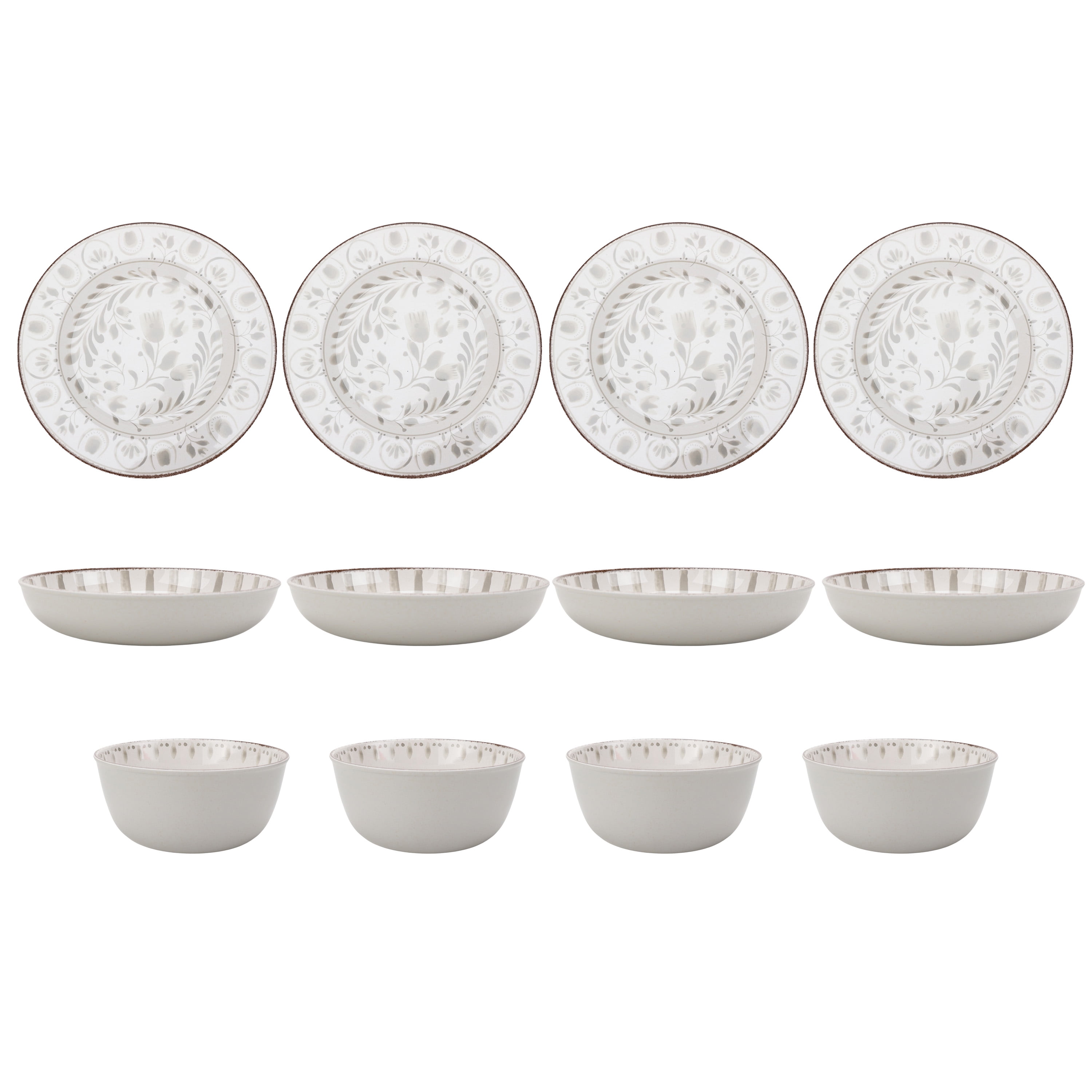 Better Homes & Gardens 12-Piece Bamboo Melamine Dinnerware Set, Grey
