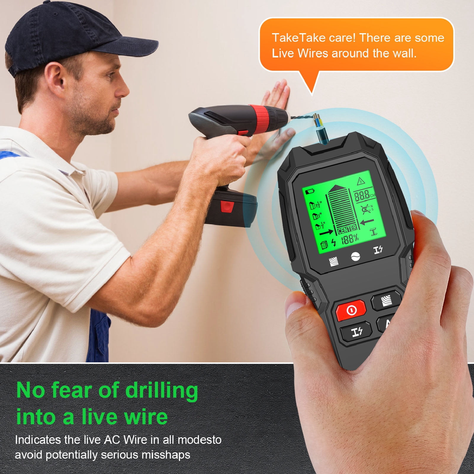 Riousery 5 in 1 Stud Finder Wall Scanner Multifunctional LCD Display High Accuracy Detector for Metal, Wood, and Live AC Wire, Portable Stud Sensor Detector