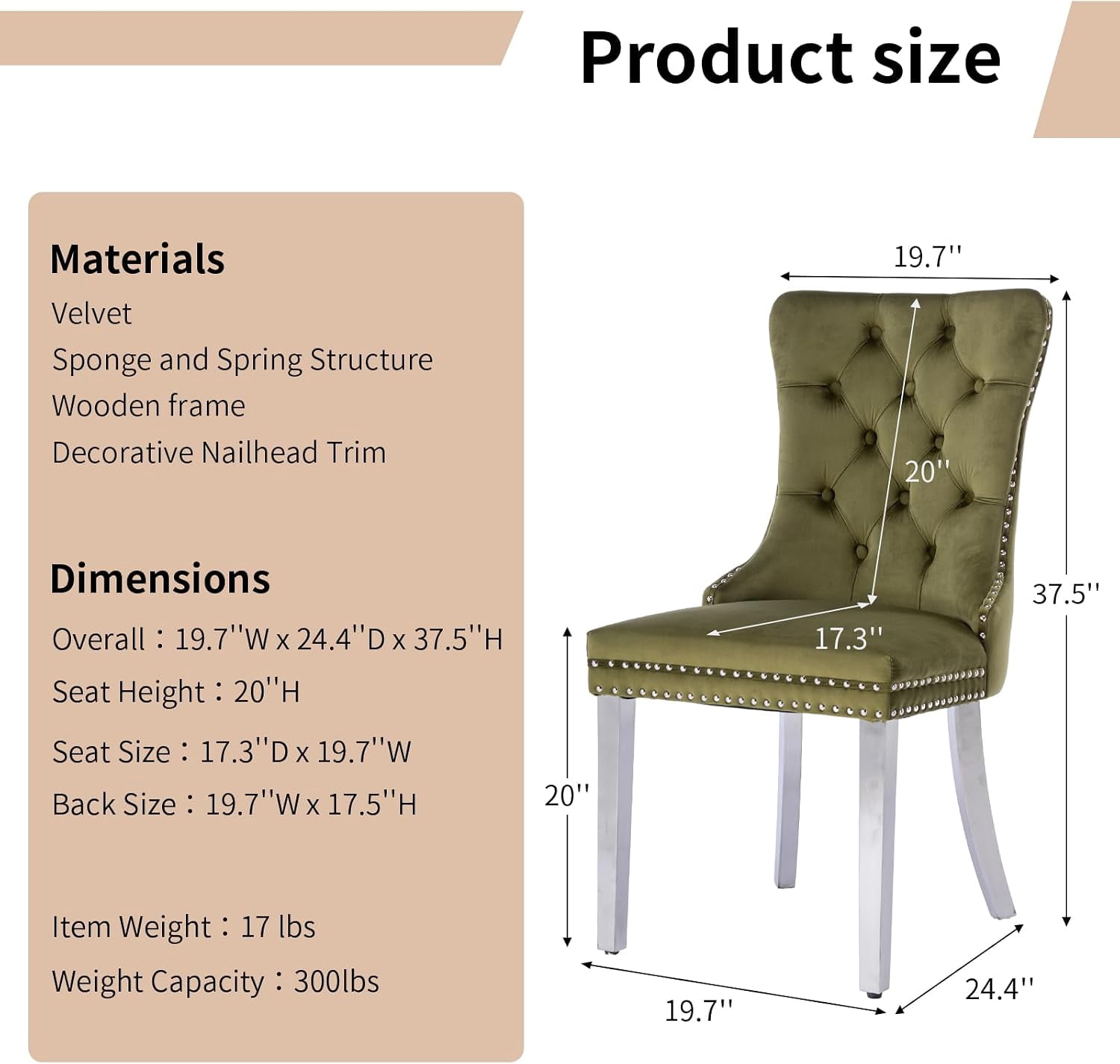 Collection Tufted Velvet Dining Chair, Nailhead Trim, Solid Wood Legs, Set of 2