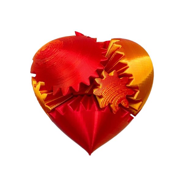 Juguete antiestrés con forma de corazón y engranajes, impreso en 3D
