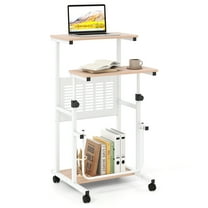 Giantex Height Adjustable Standing Desk, Rolling Stand Up Desk, Portable Laptop Desk w/Swivel Footrest, Mobile Computer Workstation