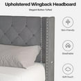 thumbnail image 4 of Queen Bed Frame with LED Lights, Upholstered Velvet Platform Bed Frames with Button Tufted Wingback Headboard & Footboard - Wooden Slats Support, No Box Spring Needed, Dark gery, 4 of 7