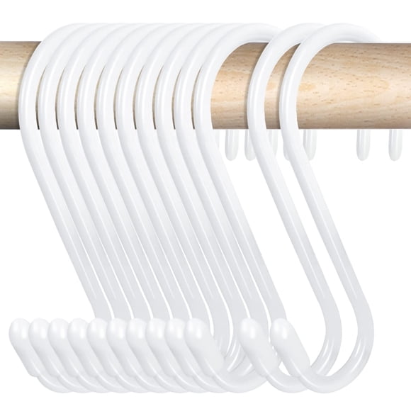 Paquete de 24 ganchos en forma de S blancos de 4-1/2 pulgadas para colgar grandes ganchos en forma de S con revestimiento de vinilo, ganchos para barra de armario con revestimiento de caucho y metal d