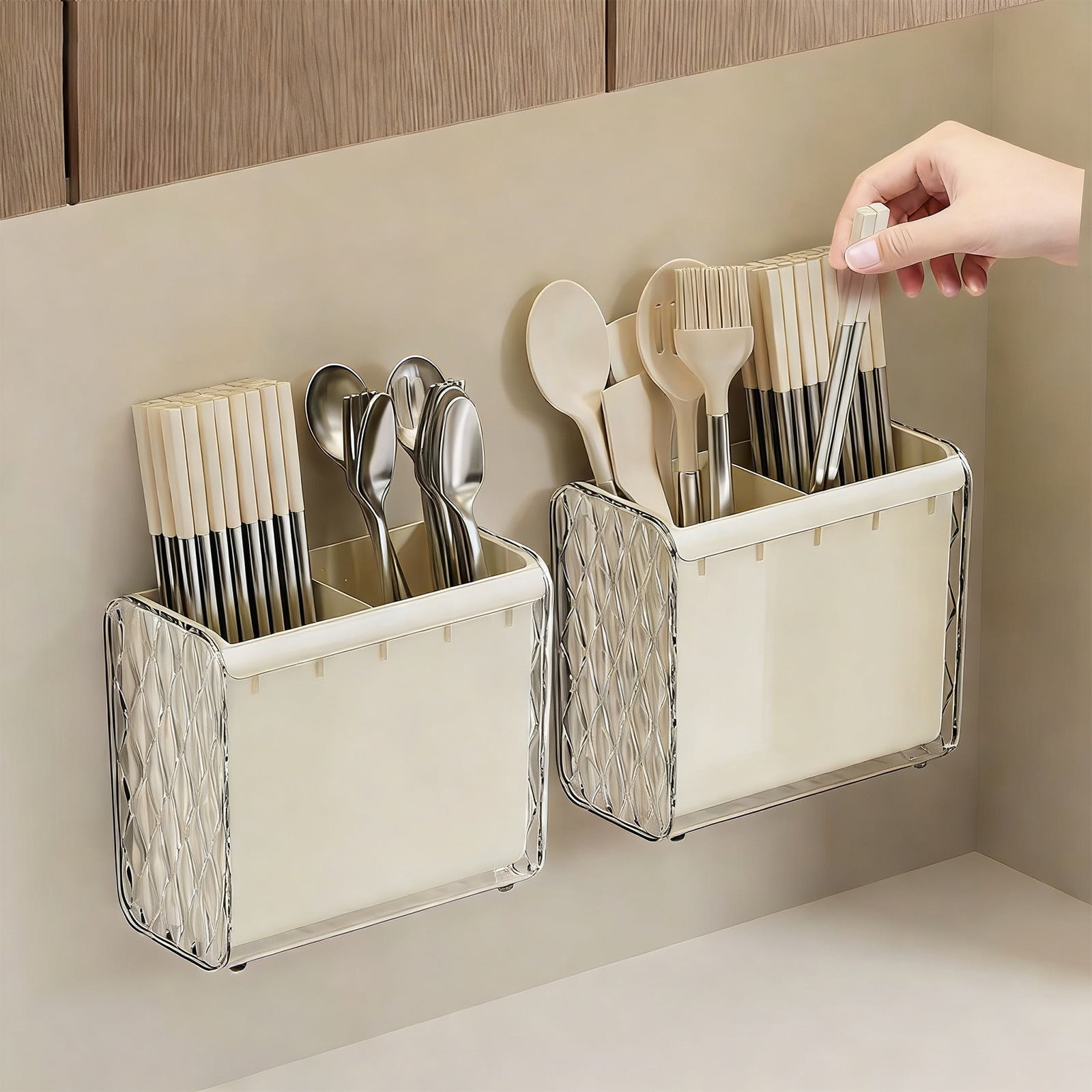 Lunxisen 3 Pcs Punch Free Knife And Fork Storage Rack Wall Mounted Detachable Cutlery Organizer Kitchen Utensil Holder