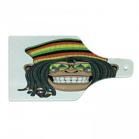 

Tropical Animals Cutting Board Portrait of Chimpanzee with Dreadlocks and Cap Hippie Musician Monkey Boho Tempered Glass Cutting and Serving Board Wine Bottle Shape Multicolor by Ambesonne
