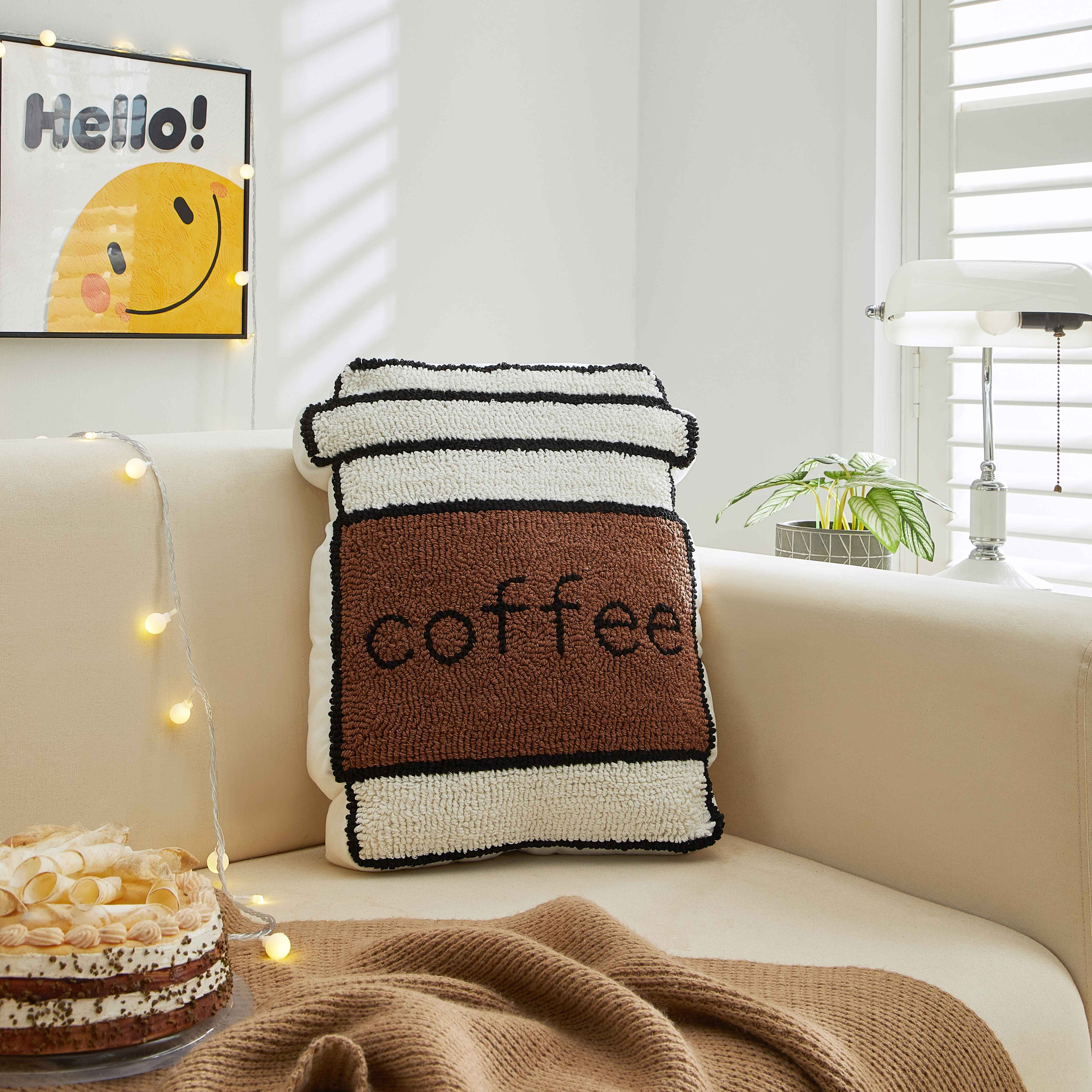 Mainstays Coffee Cup Shaped Decorative Throw Pillow for Teens/Adults – 15" x 13"