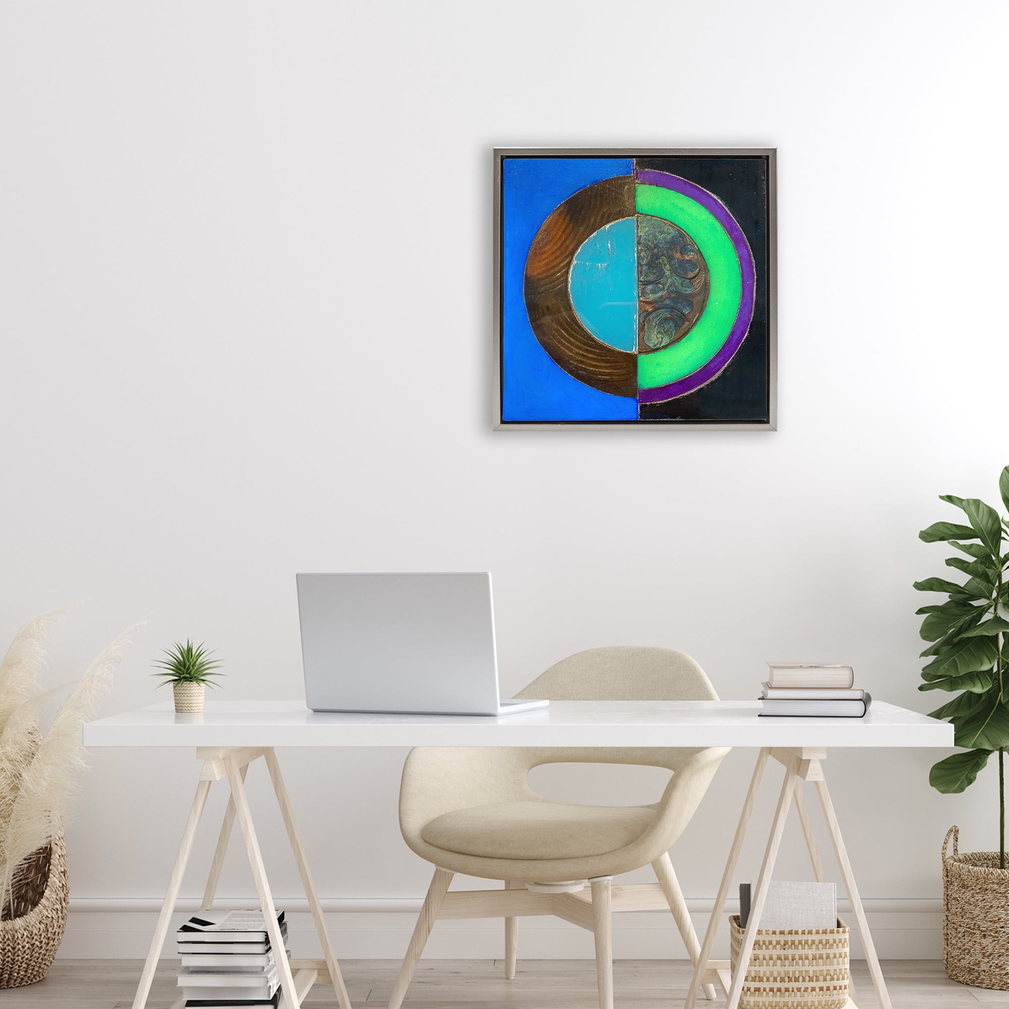 Stupell Industries Nocturnal Circle Symmetry Gray Framed Floater Canvas Wall Art, design by Matthew Finger