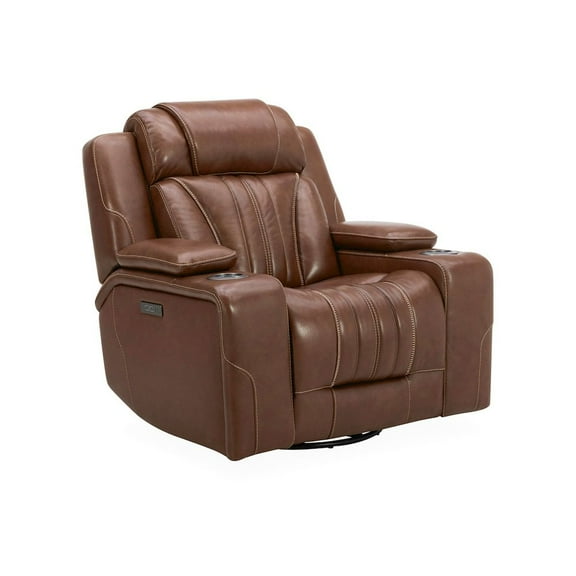 Liberty Furniture Recliner Armchair with Power Recline, Charging Port - Nature Chestnut Leather
