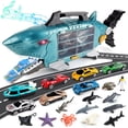 thumbnail image 1 of Camión de juguete DeaO Shark Transporter con 8 vehículos y animales, 1 of 6