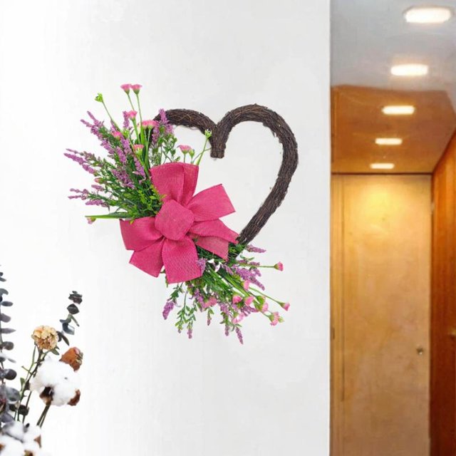 Corona en forma de corazón, corona de flores artificiales, accesorios para fotos, decoración romántica para colgar en la pared, para puerta delantera,