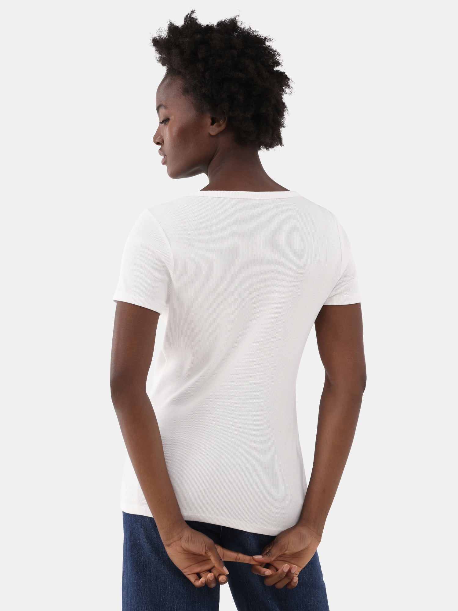 Time and Tru Women’s Rib Crewneck Tee with Short Sleeves, Sizes XS-XXXL
