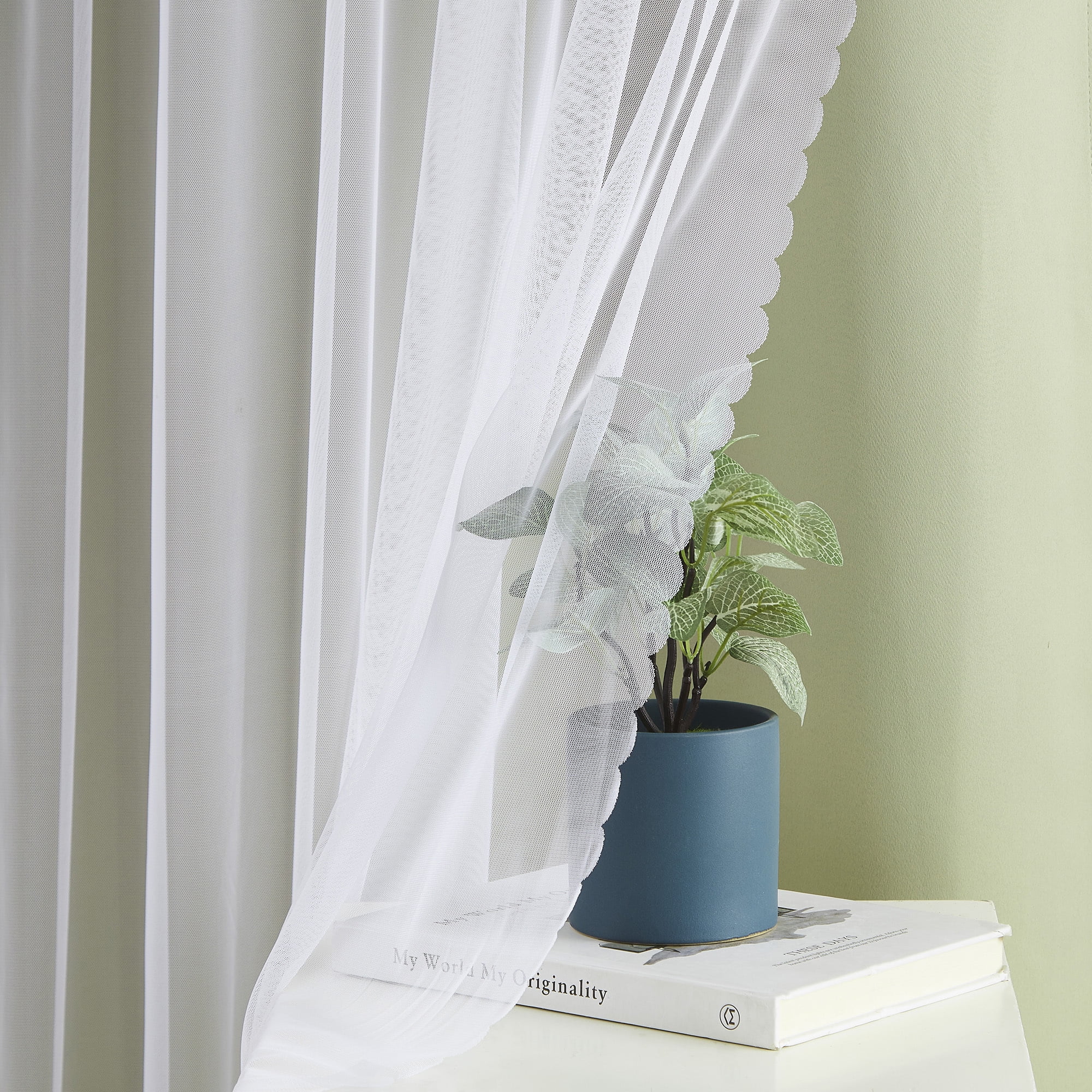 Pinewave Blackout Curtains with Sheer Overlay Mix and Match Double Layer Thermal Insulated Window Panels 84 inch Living Room Drapes 37" Wx84 Lx2,Green