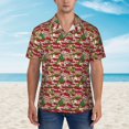 thumbnail image 2 of Balery Red Houses Camisas hawaianas de manga corta para hombre, camisas playeras de corte holgado, camisas de vacaciones con botones,Large, 2 of 7