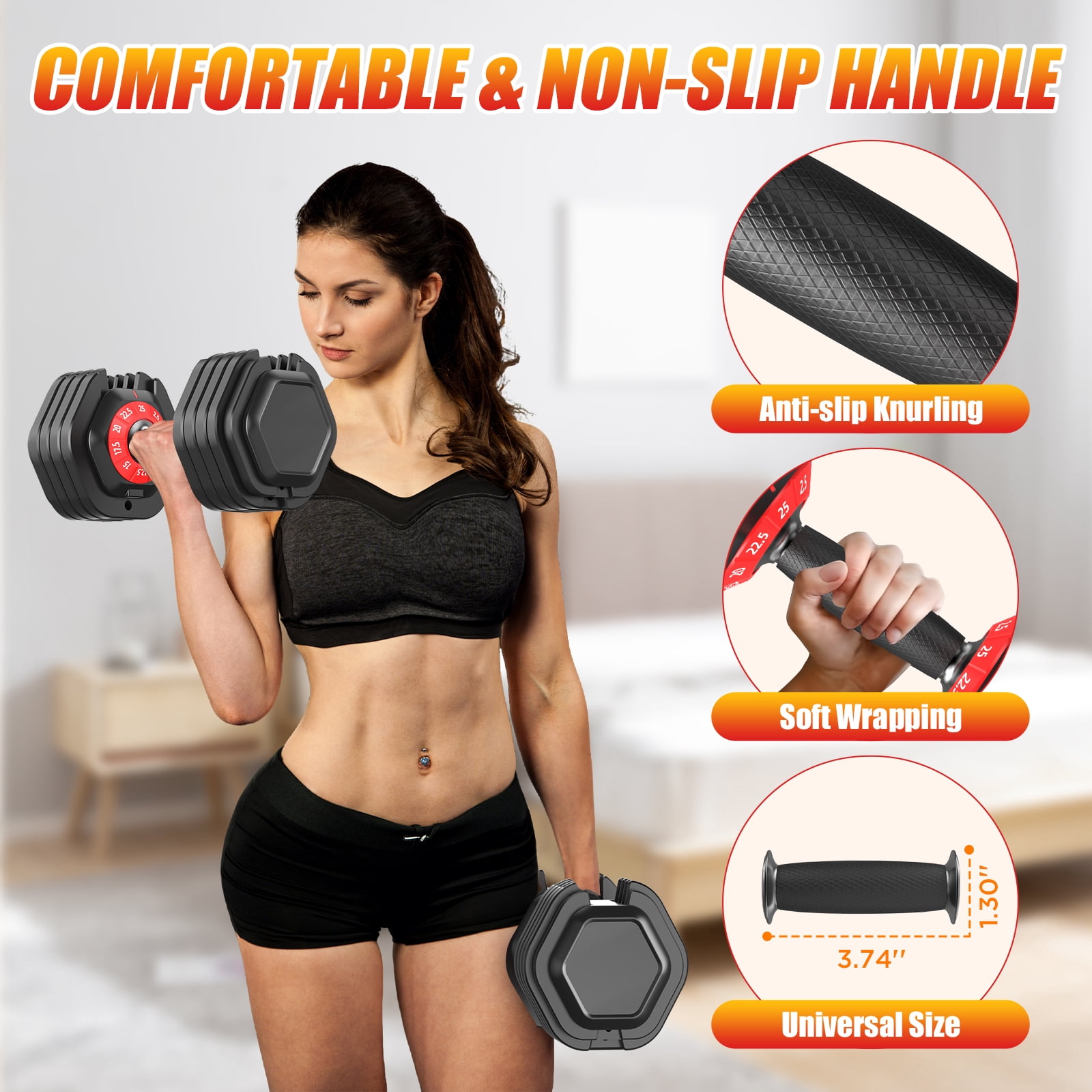 Hiaso 25lb 5-in-1 Adjustable Dumbbell with Plates & Rack-Space-Saving Free Weights for Home Gym, Full Body Workout for Women & Men