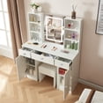 thumbnail image 6 of Kkonetoy Vanity Desk with Mirror and Lights, Makeup Vanity Table with Crystal Knobs, Cute Vanity Set with Comfortable Bench, Big Vanity with Lots of Storage Shelves, White, 6 of 11