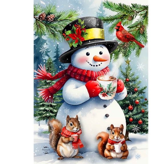 Briarwood Lane Winter House Flag 40x28 For Outdoor Hot Cocoa Snowman For Winter House Flag