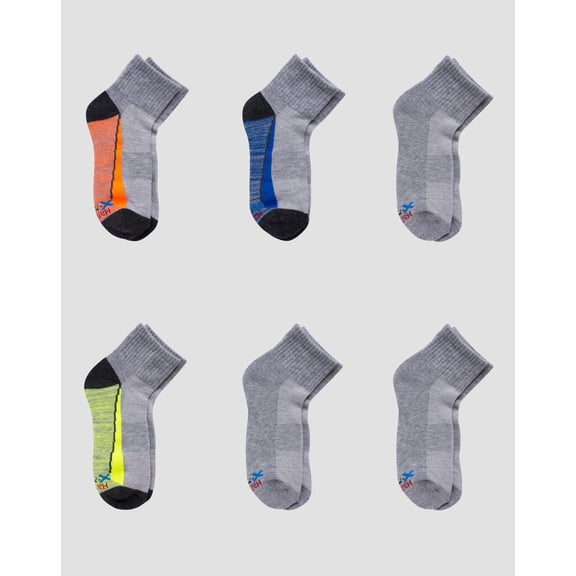 Hanes Boys' Performance Ankle Socks, X-Temp, 6-Pairs Grey M