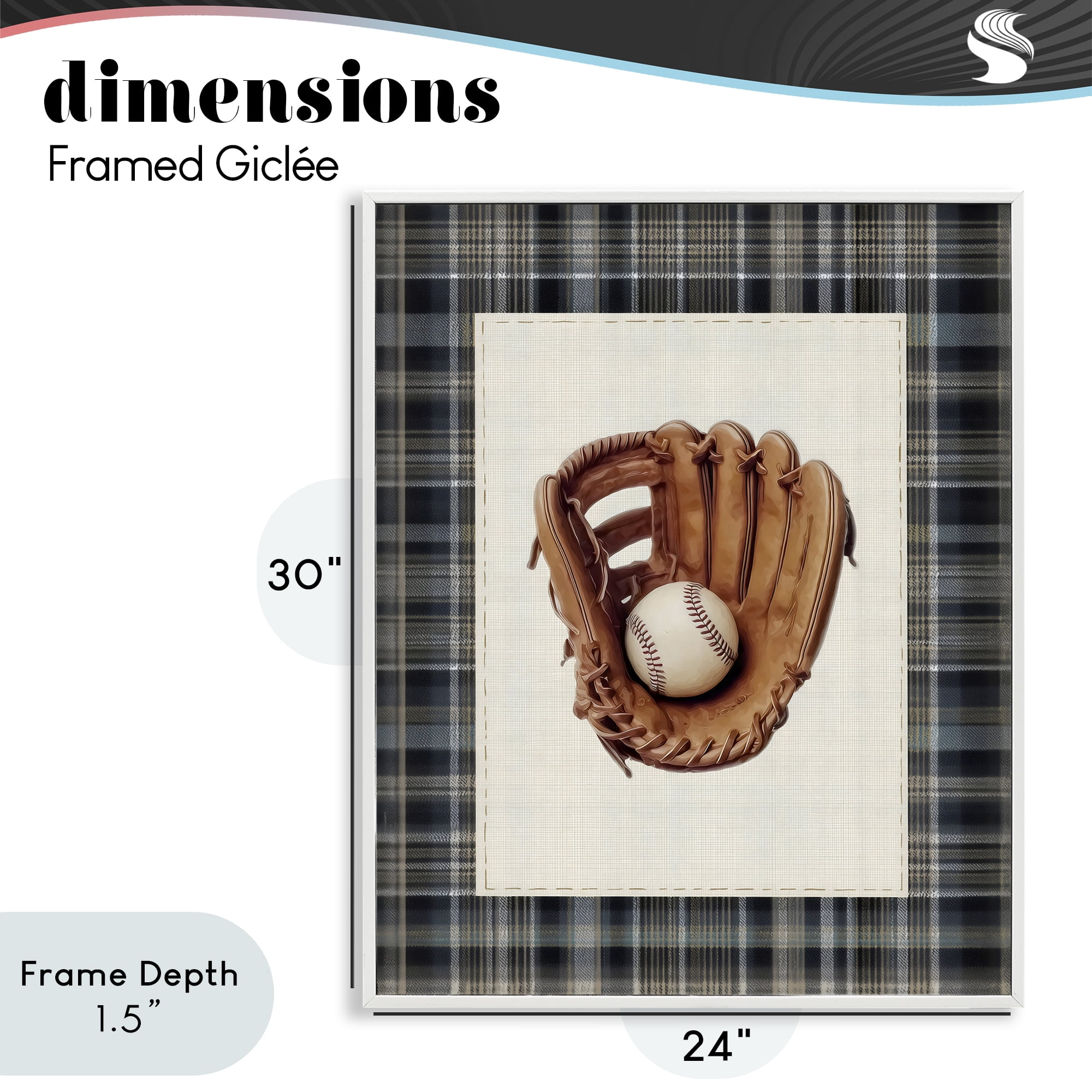 Stupell Industries Baseball Glove with Plaid White Framed Giclee Art, design by Arlington Prints