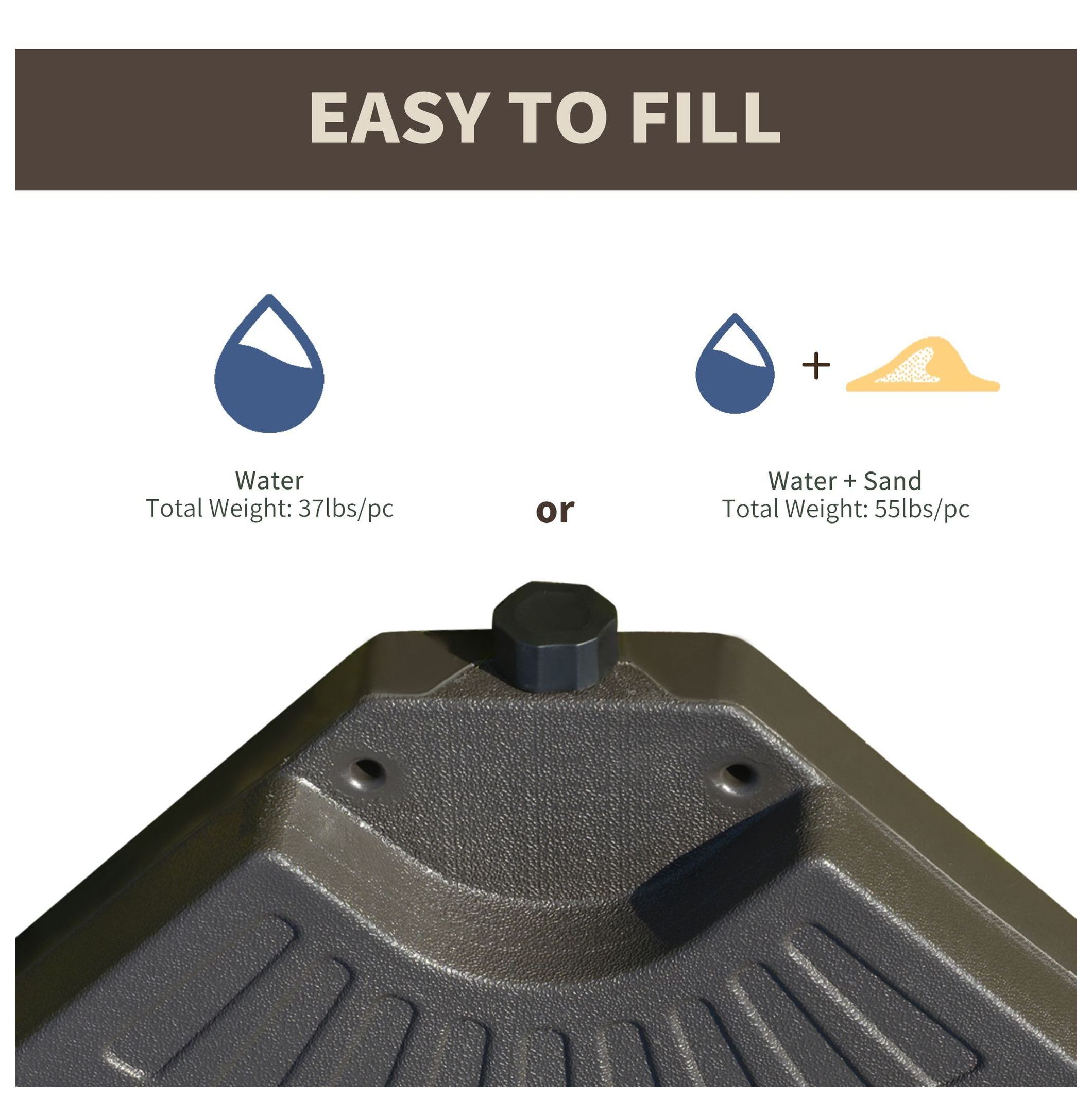 Cantilever Umbrella Base, 220lbs Patio Offset Umbrella Stand Weights with Handles, HDPE Weather-Resistant Fan Shaped Base for Backyard, Deck, Poolside - Coffee Brown