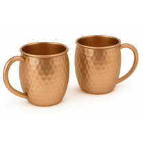 Modern Home Handmade 16oz Solid Copper Mule Mug – Barrel Shaped Mug with Copper Handle & Hammered Texture (Set of 2)