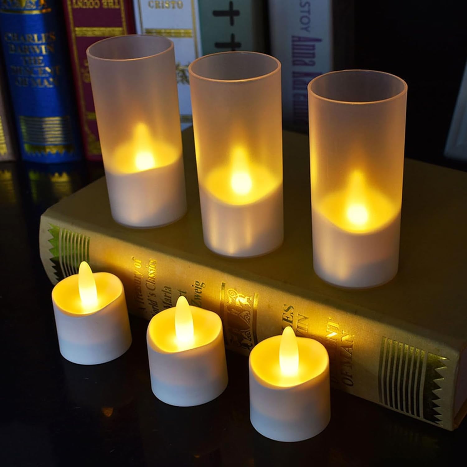 HL Rechargeable Tea Light Candles with Remote Timer,LED Tea Lights Candles Battery Operated,Waterproof Flameless Candles for Home Decor Seasonal Decor,100Hours,Amber,6Pack(2A Adapter Included)