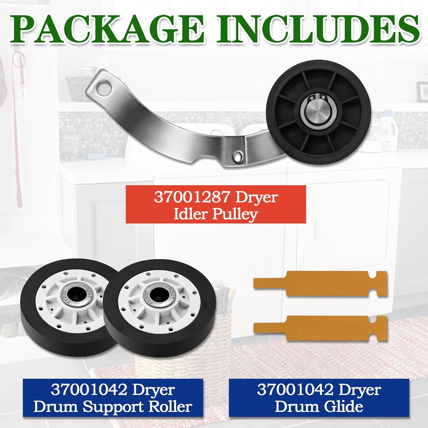 37001287 Dryer Idler Pulley 37001042 Drum Support Rollers Glides Fit for May-tag Replaces WP37001042 WP37001042VP WP37001287 WP37001287VP WP37001298 WP37001298VP PS11741913 PS11741930