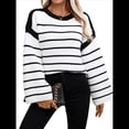 thumbnail image 2 of Suéter de Rayas Extragrande para Mujer, Cuello Redondo, Mangas Largas, Moda de Otoño 2025. Negro S, 2 of 10
