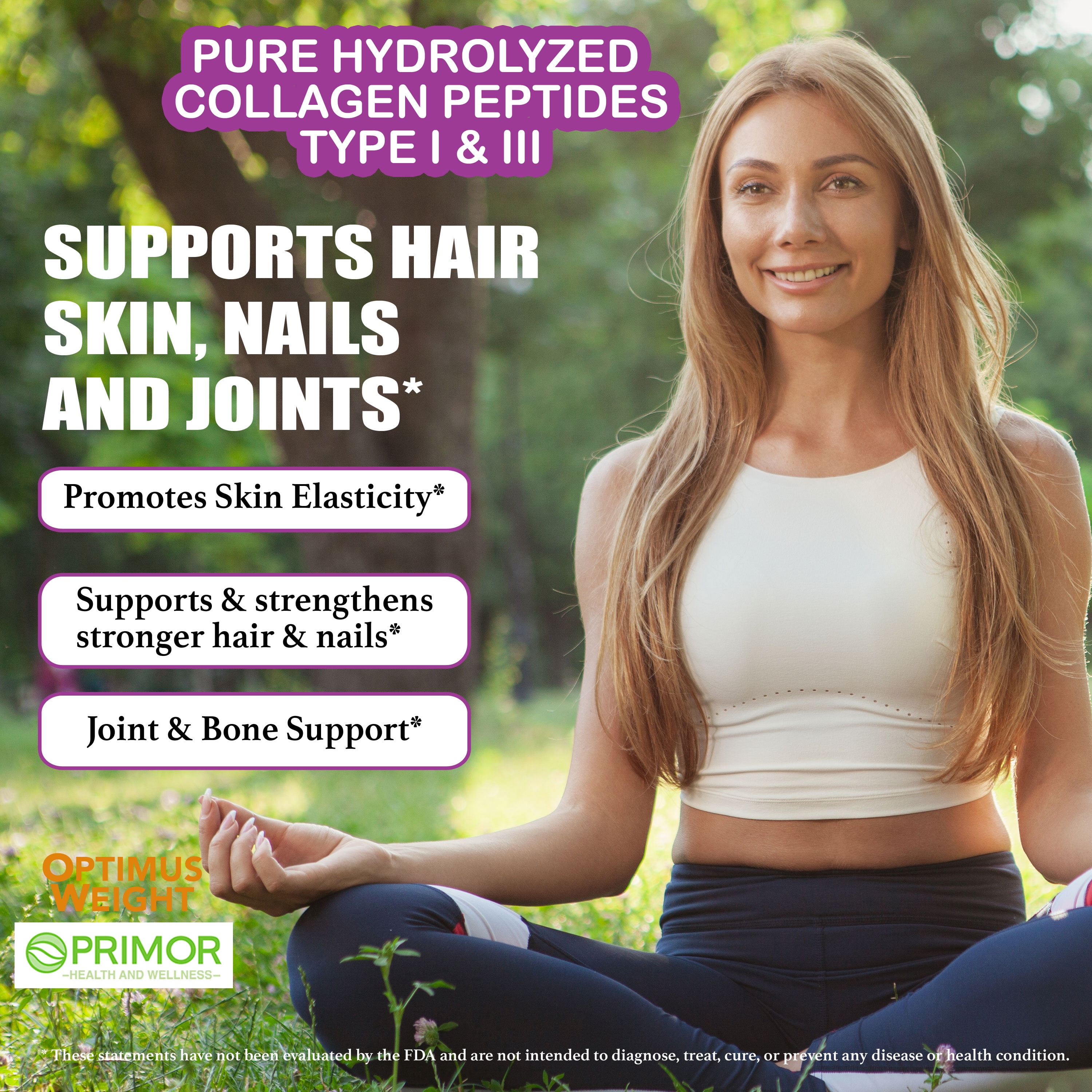 Optimus Weight Collagen Pure Hydrolyzed Peptides Supplement Powder - For Hair, Skin, Nails and Joint Support - Type I & III - For Women & Men (Unflavored, 30 Servings)