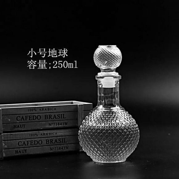 BRIGHTFUFU Dispensador de licor de vidrio Decantador de whisky de 250 ml con tapón decorativo Decantador Decantador Dispensador de vidrio para barra de casas Uso de barman