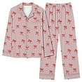 thumbnail image 3 of Guluxicc Two Piece Sets for Women Long Sleeve Button Down Graphic Tops and Wide Leg Pants Pullover Pajamas Loungewear Pjs Set Outfits, Multicolor, S, 3 of 5