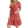 thumbnail image 3 of IDALL Summer Dresses,Casual Dresses Women Casual Fashion Solid Color V Neck Short Sleeve Shirt Dress Petite Dresses,Modest Dresses,Womens Dresses Red Dress M, 3 of 8