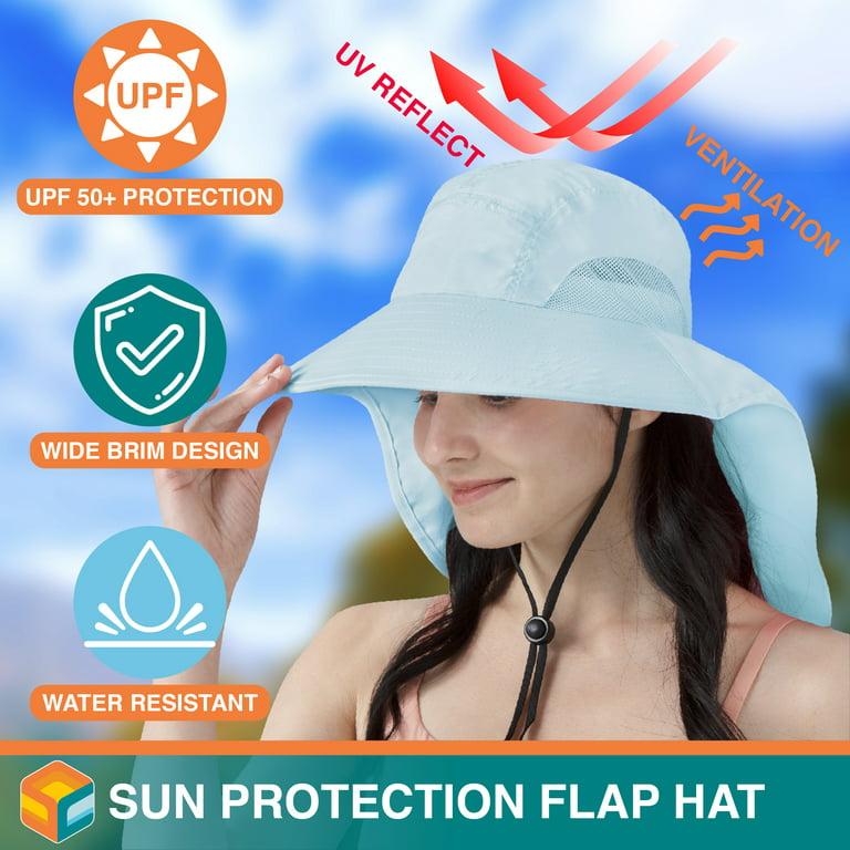 Sun Cube Wide Brim Sun Hat with Neck Flap, UPF50+ Hiking Safari Fishing Hat for Men Women, Sun Protection Beach Hat