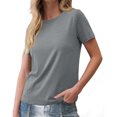 thumbnail image 5 of Summer Short Sleeve Solid Color Casual Women Leisure Basic T Shirt, 5 of 7