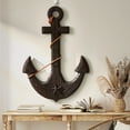 thumbnail image 3 of SINKOO 18" Nautical Wooden Anchor with Rope,Beach Style Retro Style Wall Art Decor Fishing Net Shell Fish Home Wall Decor Indoor Hanging Ornament Beach Theme Home Decoration(Drak Brown), 3 of 7