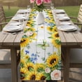 thumbnail image 4 of Summer Sunflowers Table Runner 70 Inches, Botanical Floral Butterfly Wooden Grain Bed Runner Dresser Scarves Tabletop for Indoor Outdoor Parties/Ceremony/Banquet, 13" x 70", 4 of 9