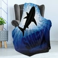 thumbnail image 4 of Shark Soft Flannel Fleece Blanket, Underwater Hunter Phrase Fish Silhouette in the Ocean Danger in Marine Picture, Cozy Plush for Indoor and Outdoor Use, 50" x 70", Royal Blue Black, by Ambesonne, 4 of 5